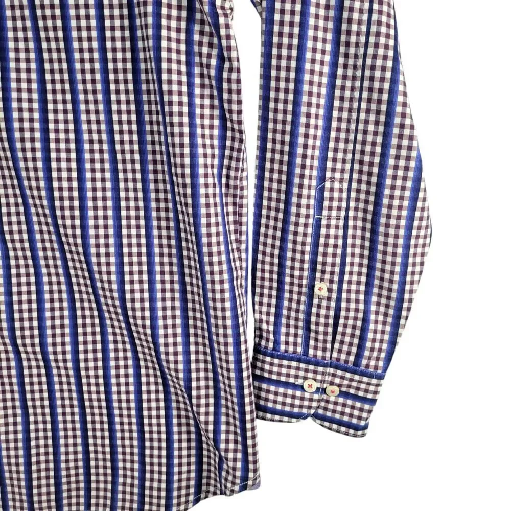 Tommy Bahama Men Button Down Shirt Large Pima Cotton Plaid Check‎ Long Sleeve